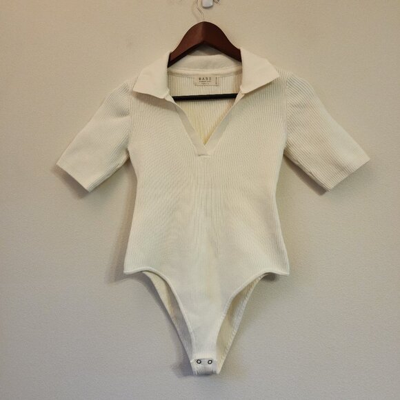 Bare by Charlie Holiday Long Sleeve Rib Knit Bodysuit Coconut Size S Bodysuit - Picture 1 of 16
